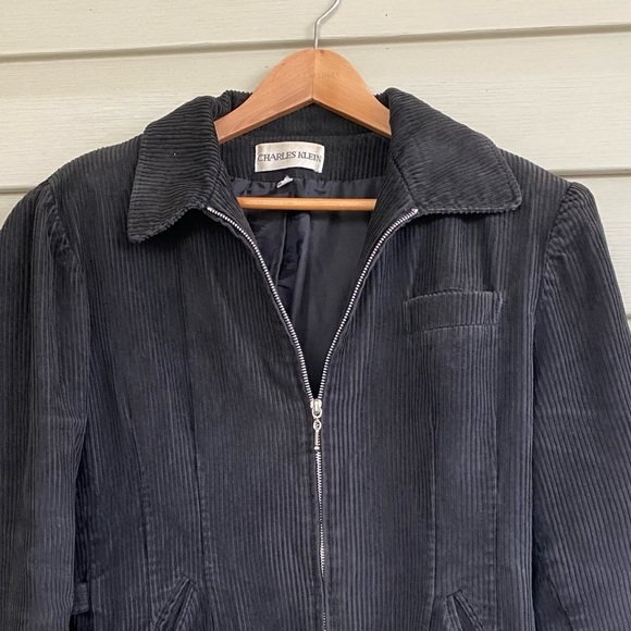 CHARLES KLEIN black cotton corduroy zip jacket fitted women’s bomber 80s vintage - Picture 2 of 13